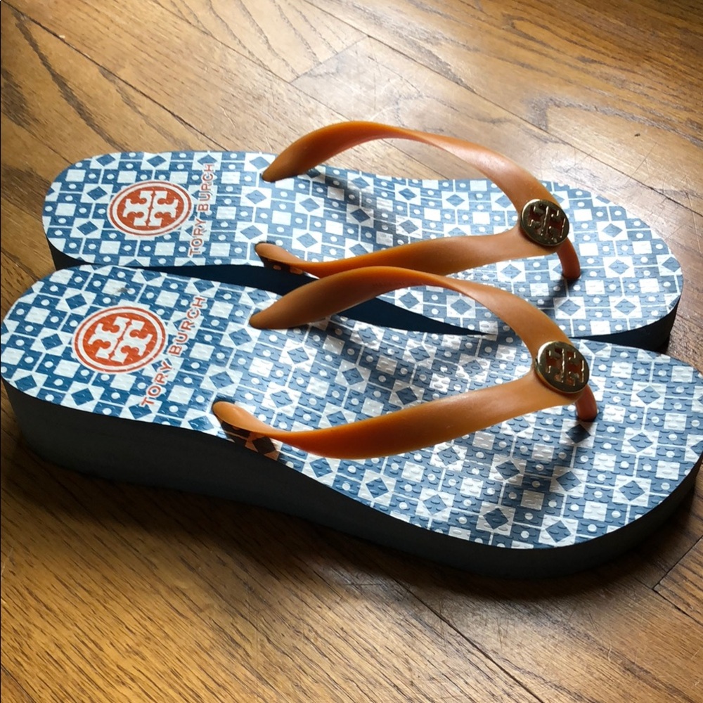 Tory Burch Blue and Orange Platform Sandals Size 8.5